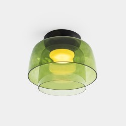 LEDS C4 Levels Surface Ceiling Light 2 Bodies Ø320mm + Ø220mm Green Glass DALI-2 – 15-A140-05-08