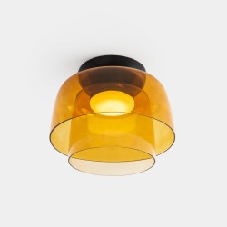 LEDS C4 Levels Surface Ceiling Light 2 Bodies Ø320mm + Ø220mm Amber Glass DALI-2 – 15-A140-05-15