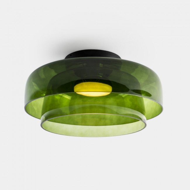 LEDS C4 Levels Surface Ceiling Light 2 Bodies Ø420mm + Ø320mm Green Glass DALI-2 – 15-A141-05-08