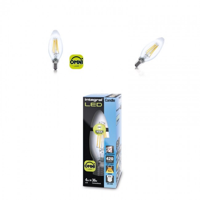 Candle Full Glass Omni-Lamp 4W (36W) 2700K 420lm E14 Non-Dimmable 330 deg Beam Angle