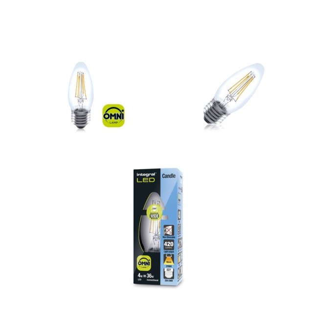 Candle Full Glass Omni-Lamp 4W (37W) 2700K 420lm E27 Non-Dimmable 330 deg Beam Angle