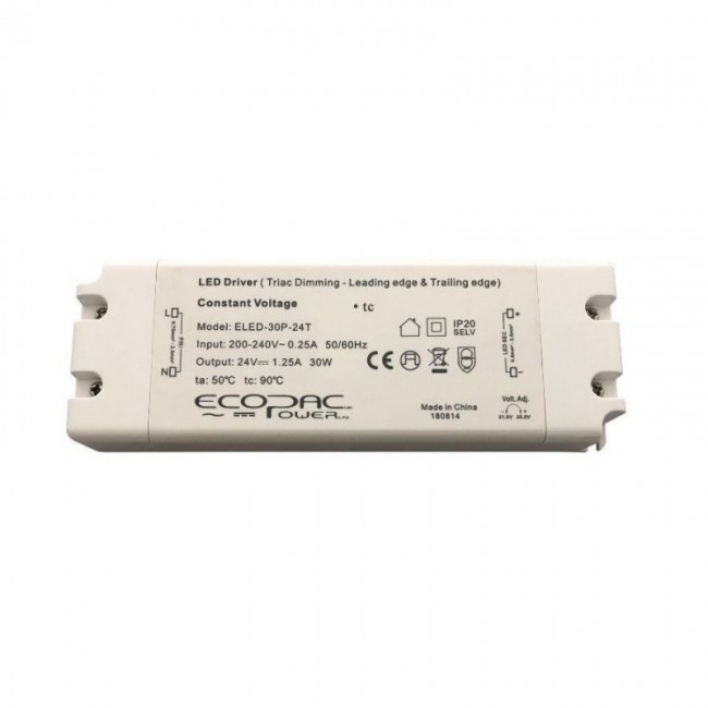 Ecopac LED 24V 30W Premium Leading & Trailing Edge Triac Dimmable LED Driver
