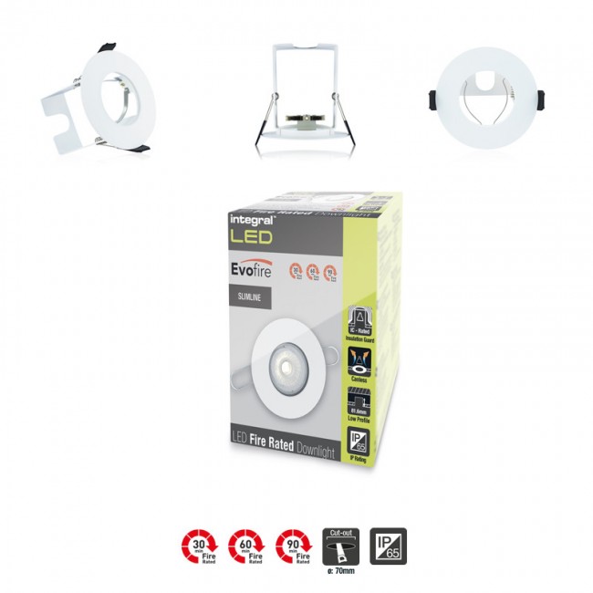 Evofire 70mm cut-out IP65 Fire Rated Downlight with Insulation Guard, ILDLFR70D012