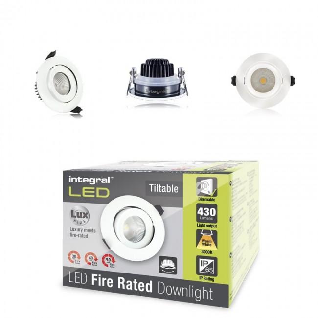 Fire Rated Tiltable Downlight 6W (41W) 3000K 430lm 36 deg beam angle 92mm cut-out Dimmable