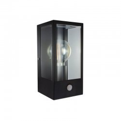 OUTDOOR DECORATIVE WALL LIGHT CONTEMPORARY LANTERN SENSOR IP44 1xE27 BLACK INTEGRAL