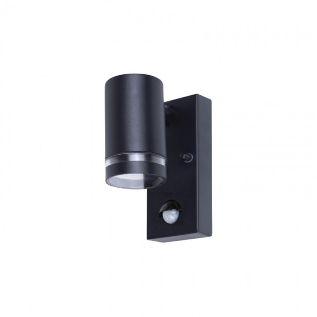 OUTDOOR STAINLESS STEEL DOWN WALL LIGHT PIR IP54 1x GU10 BLACK