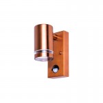OUTDOOR STAINLESS STEEL DOWN WALL LIGHT PIR IP54 1x GU10 COPPER