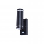 OUTDOOR STAINLESS STEEL UP AND DOWN WALL LIGHT PIR IP54 2 x GU10 BLACK