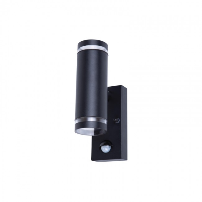 OUTDOOR STAINLESS STEEL UP AND DOWN WALL LIGHT PIR IP54 2 x GU10 BLACK