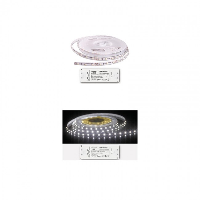 INTEGRAL LED 5M CRI 80 Strip and Driver Kit IP33 LED Strip 6500K 6W/M 40W (12V) IP20 LED driver included