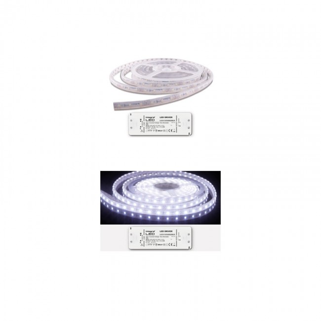 INTEGRAL LED 5M CRI 80 Strip and Driver Kit IP67 LED Strip 6500K 6W/M 40W (12V) IP20 LED driver included