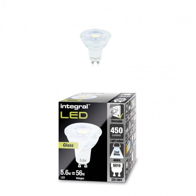 INTEGRAL LED GU10 Glass PAR16 5.6W (56W) 4000K 450lm Dimmable Lamp