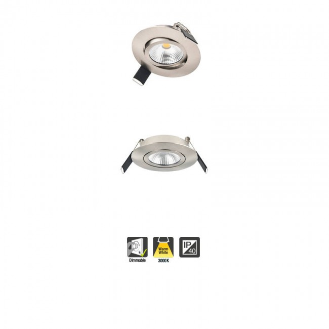 INTEGRAL LED Lux Ultra Slim Tiltable Downlight 6.5W 3000K 650lm 65mm cut out Dimmable 100lm/W Satin nickel finish