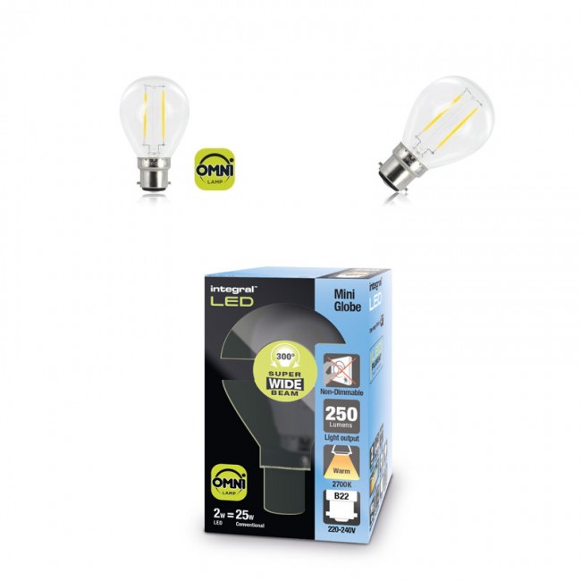 INTEGRAL LED Mini Globe Full Glass Omni-Lamp 2W