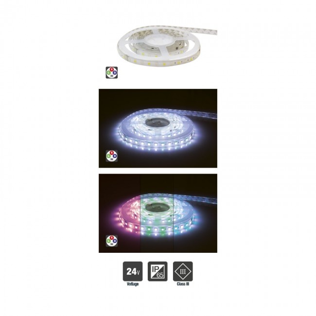 INTEGRAL LED RGBW 24V Strip IP65 5m x 12mm Colour Changing 12W per metre