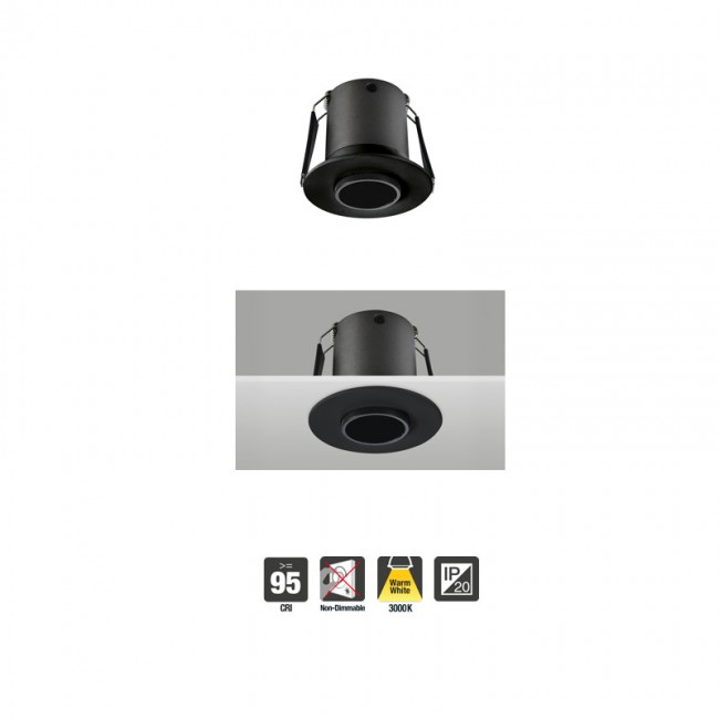 Lux Mini 35 Downlight 35mm cutout CRI 95 3.3W 145lm 3000K Non-Dimmable Finish-A Matt Black