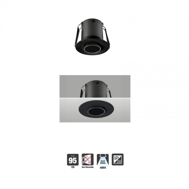 Lux Mini 35 Downlight 35mm cutout CRI 95 3.3W 160lm 4000K Non-Dimmable Finish-A Matt Black