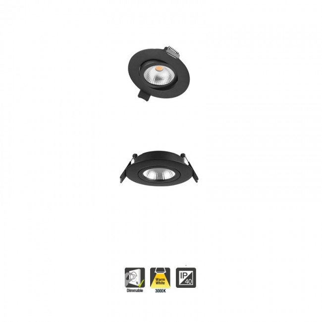 Lux Ultra Slim Tiltable Downlight 6.5W 3000K 650lm 65mm cut out Dimmable 100lm/W Matt black finish