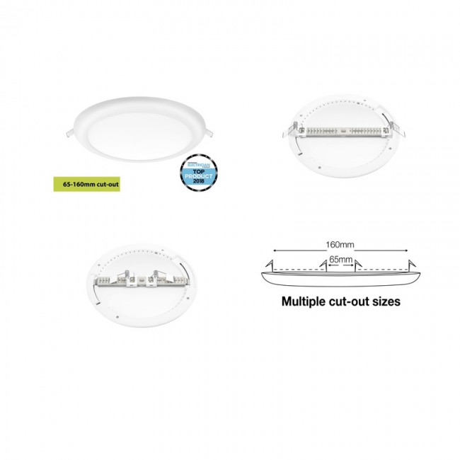 Multi-Fit Downlight 12W 3000K 960lm, 65-160mm cut out, Non-dimmable