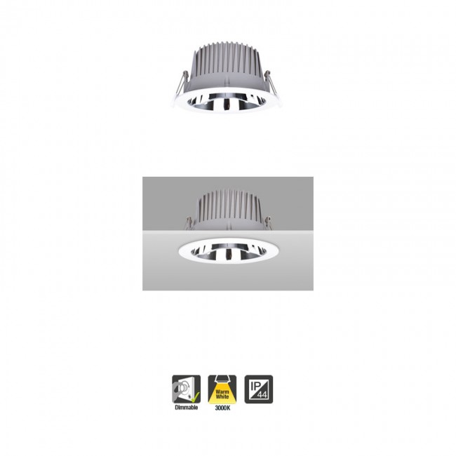 Recess Pro Downlight IP44 200mm cutout 35W 3850lm 110lm/W 3000K Dimmable Finish-Matt white